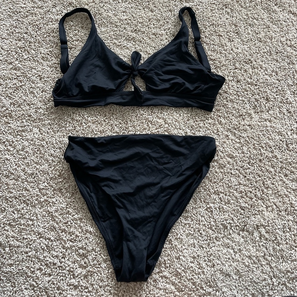 knix Black Tie-Front Bikini Top with High-Waist Bottoms